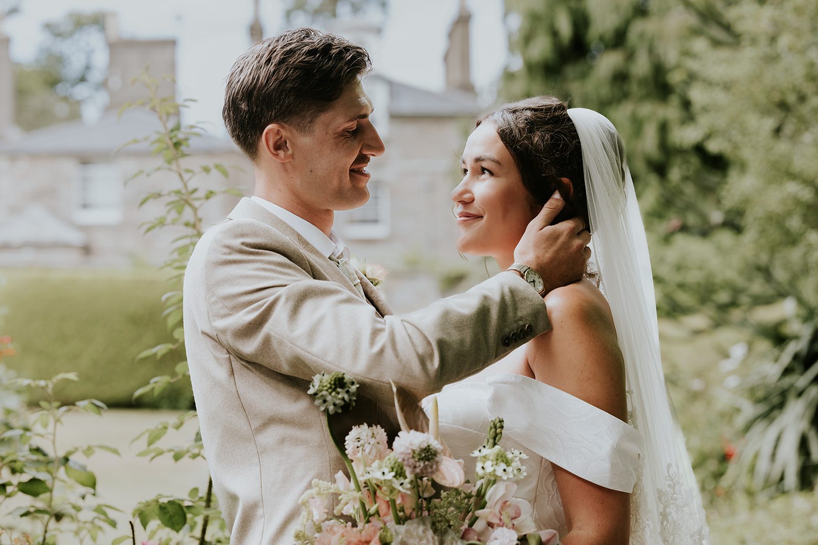 Amelia and Josh sharing a quiet moment in the garden