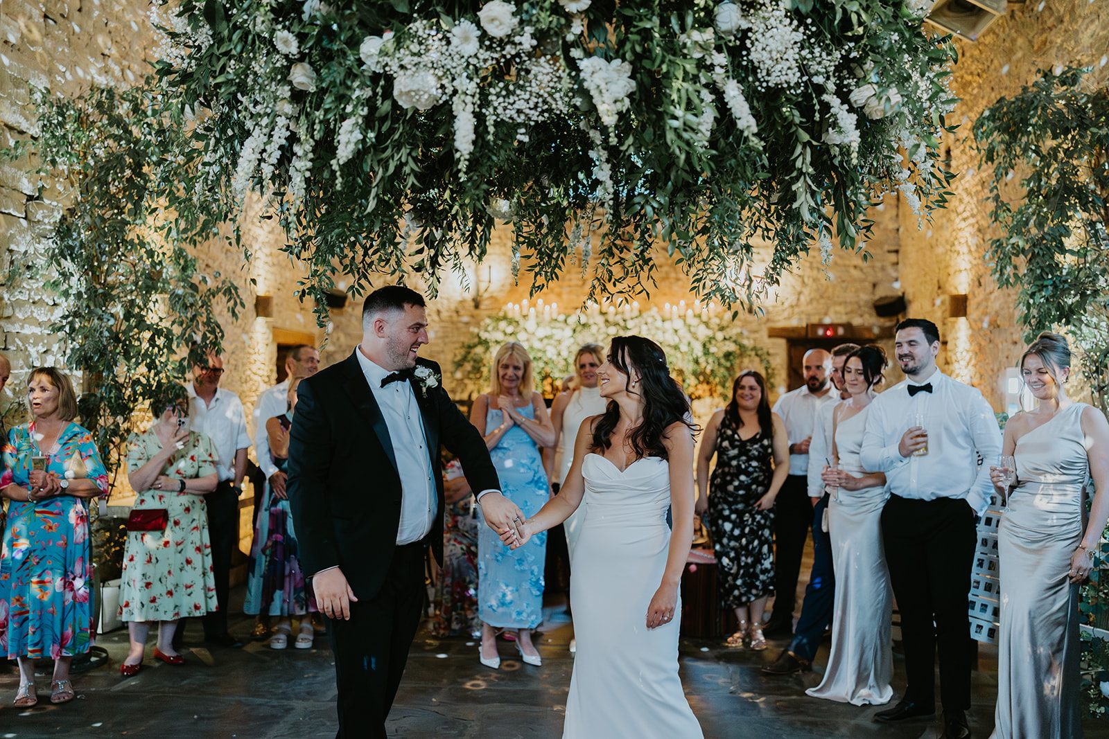 Gemma and Matt smiling at each other during their first dance